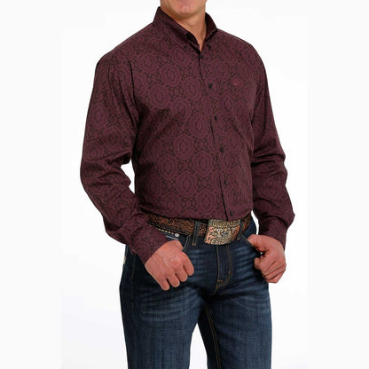 Cinch Men’s Paisley Print Button-Down Western Shirt Purple MTW1105485