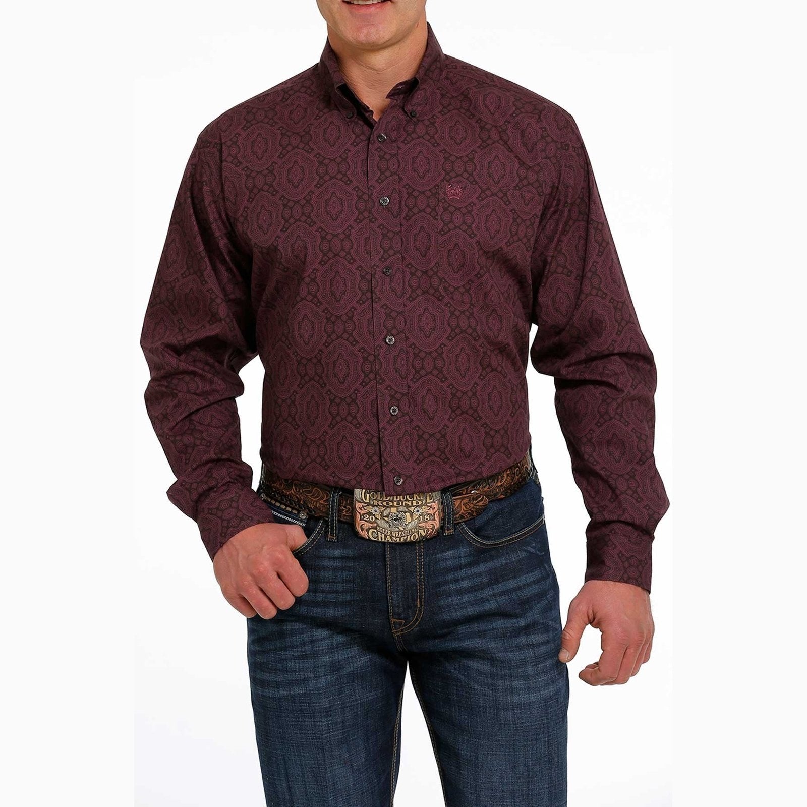 Cinch Men’s Paisley Print Button-Down Western Shirt Purple MTW1105485