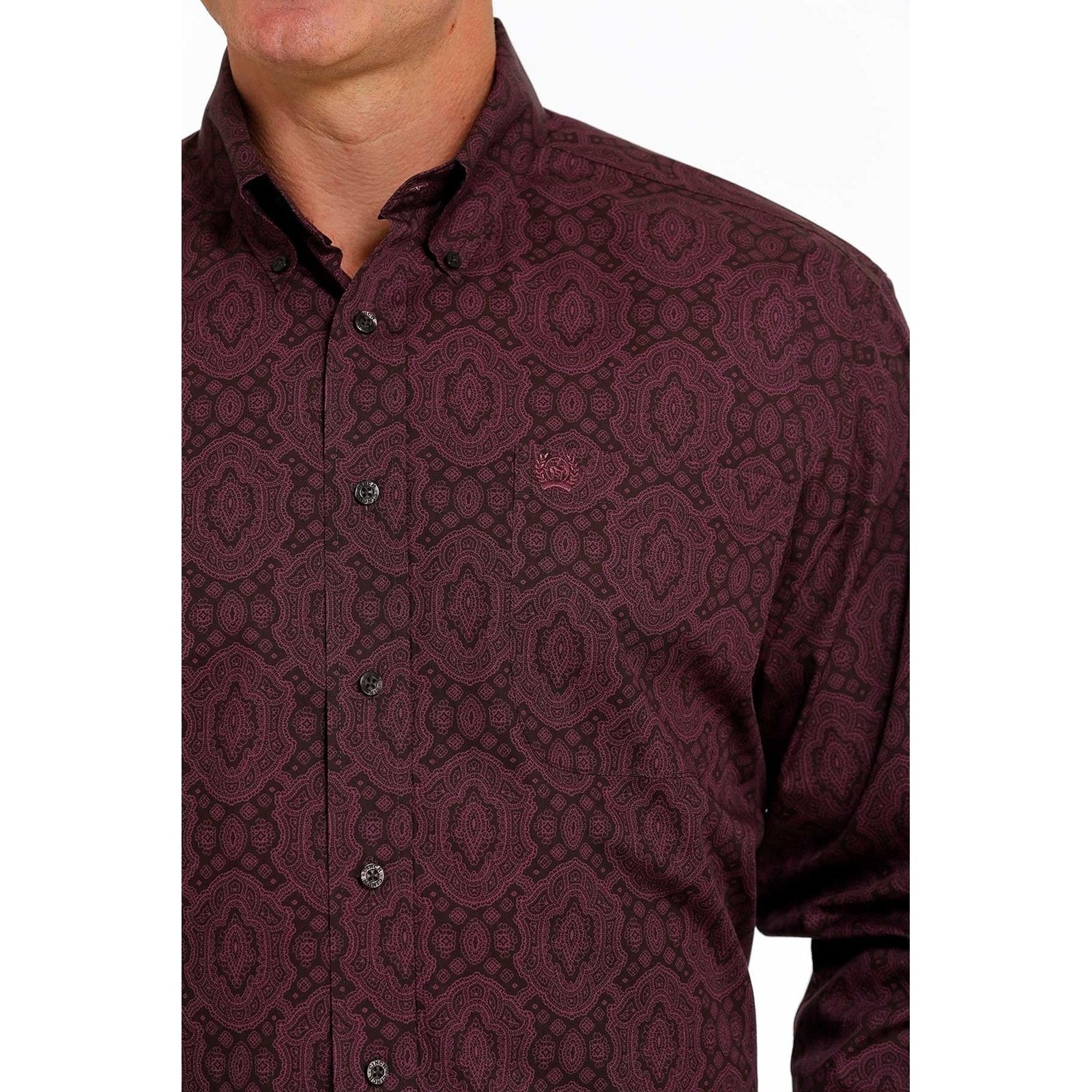 Cinch Men’s Paisley Print Button-Down Western Shirt Purple MTW1105485