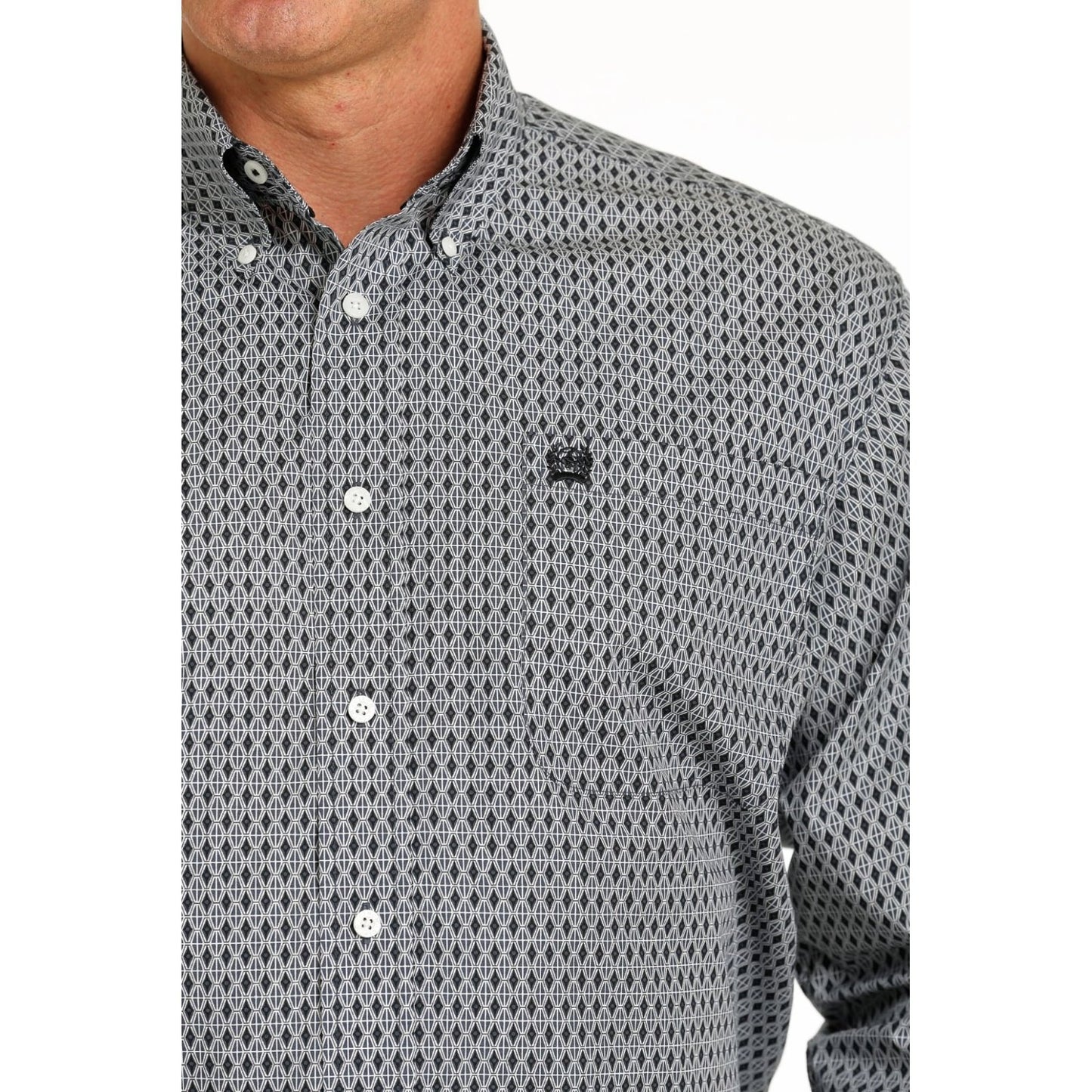 Cinch Men’s Shirt Casual Button-Down Geometric Grey Print MTW1105518