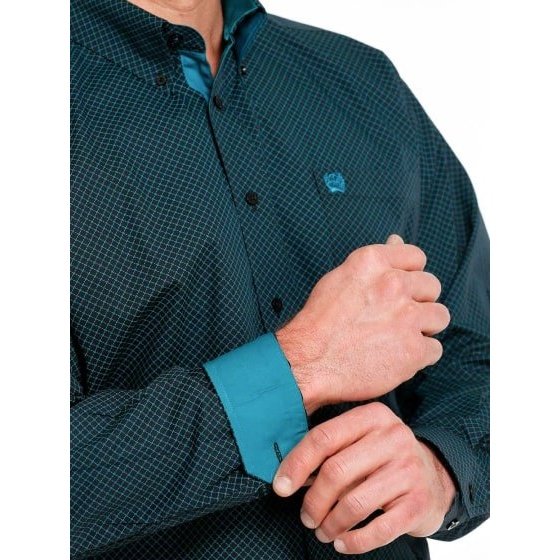 Cinch Men’s Shirt Casual Long Sleeve Black/Teal Geometric Button-Down