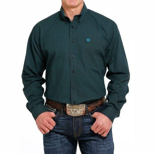 Cinch Men’s Shirt Casual Long Sleeve Black/Teal Geometric Button-Down