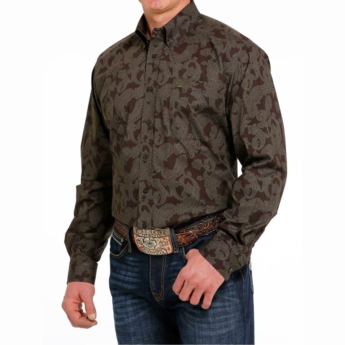 Cinch Men’s Shirt Casual Long Sleeve Button Down Collar Paisley Print