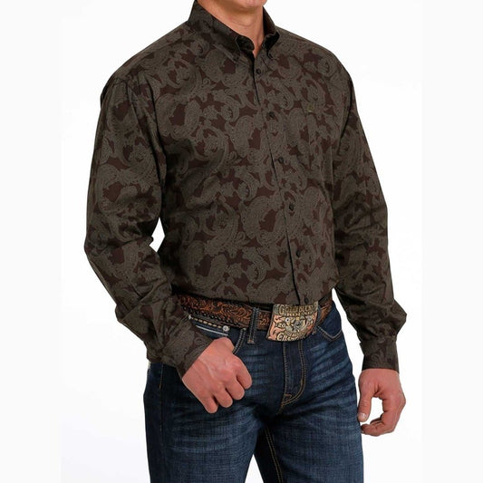 Cinch Men’s Shirt Casual Long Sleeve Button Down Collar Paisley Print