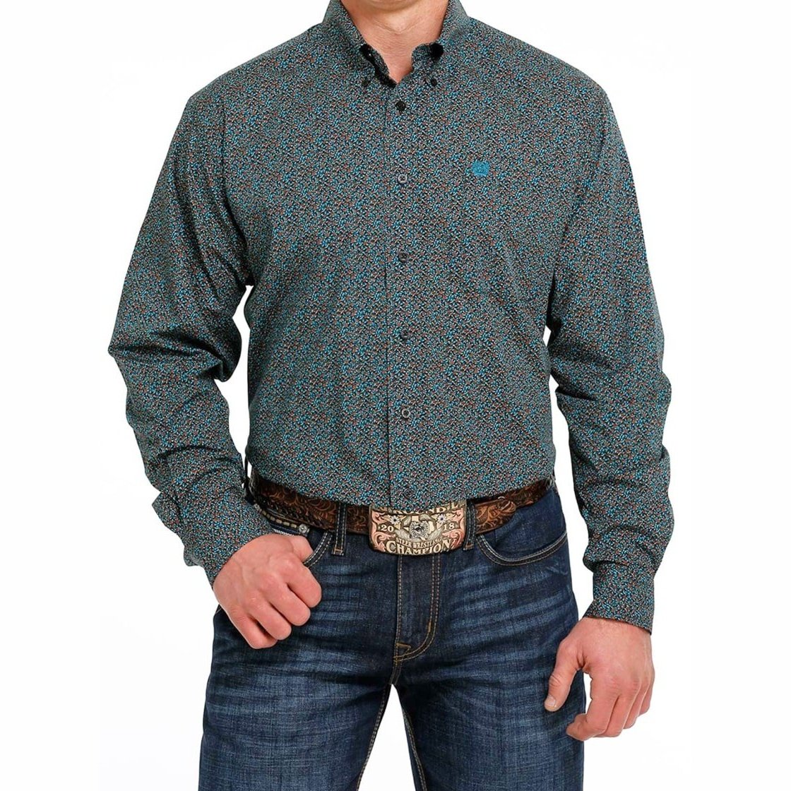 Cinch Men’s Shirt Casual Long Sleeve Button-Down Geometric Black/Orange MTW1105493 - Cinch