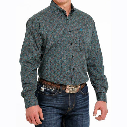 Cinch Men’s Shirt Casual Long Sleeve Button-Down Geometric Black/Orange MTW1105493 - Cinch