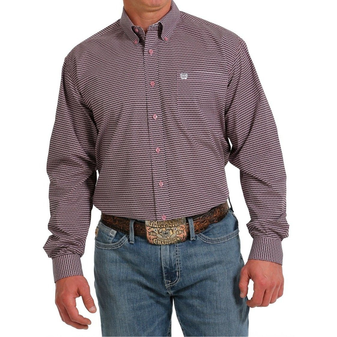 Cinch Men’s Shirt Casual Long Sleeve Button Down Pink/Black Pattern MTW1105594