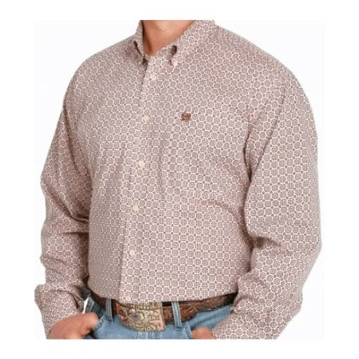 Cinch Men's Shirt Medallion Pink Print Button Down MTW1105388