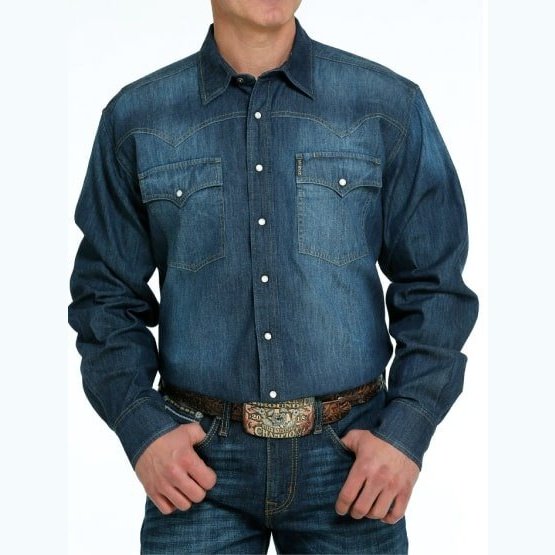 Cinch Men's Shirt Western Denim Long Sleeves Snaps MTW1681001