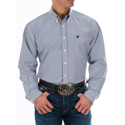 Cinch Men’s Tencel Royal Blue Stripe Button Down Western Shirt MTW1104729 - Cinch