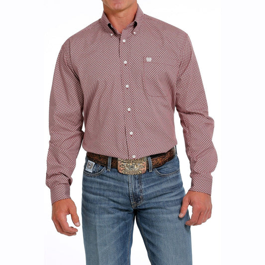 Cinch Men’s Western Shirt Geometric Print Button Down Red/Cream