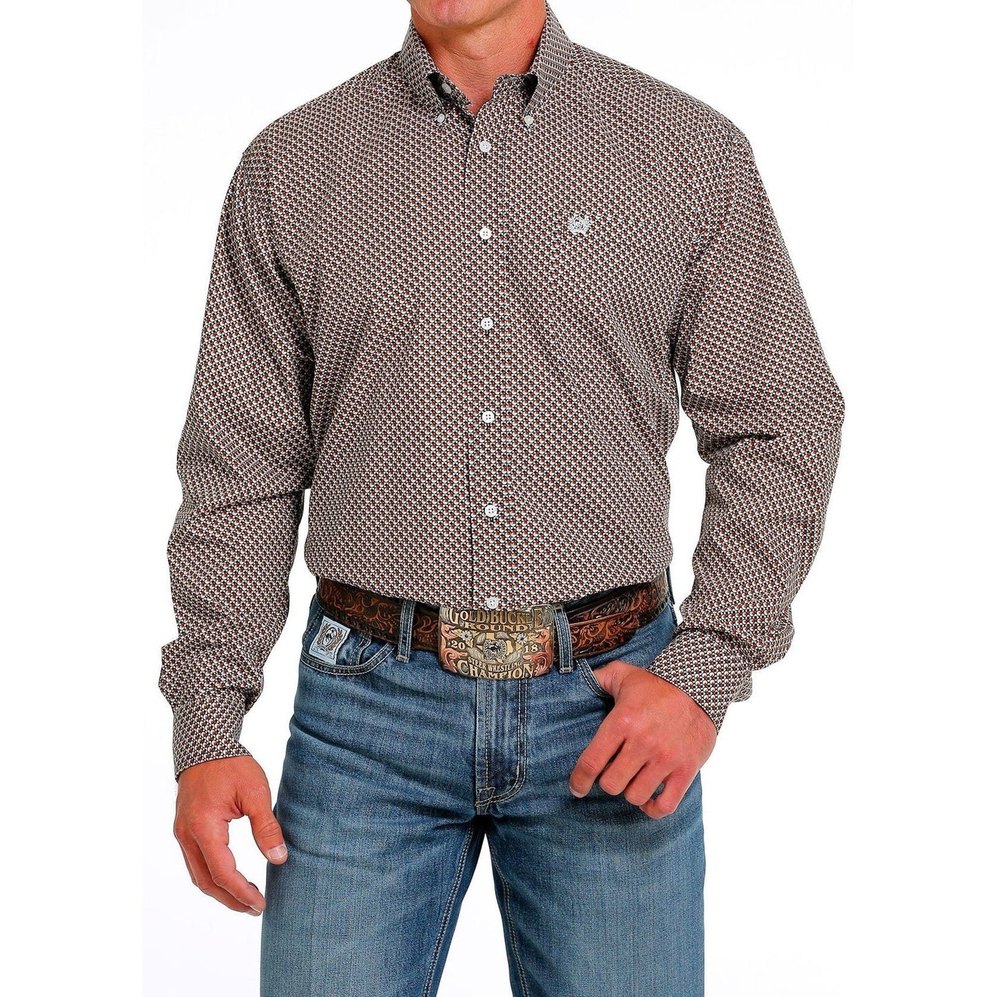 Cinch Men’s Western Shirt Geometric Print Button- Down Black/ Brown/ Khaki/ White MTW1105615- Clearance