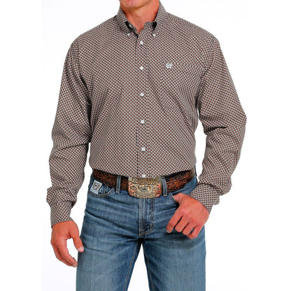 Cinch Men’s Western Shirt Geometric Print Button- Down Black/ Brown/ Khaki/ White MTW1105615- Clearance