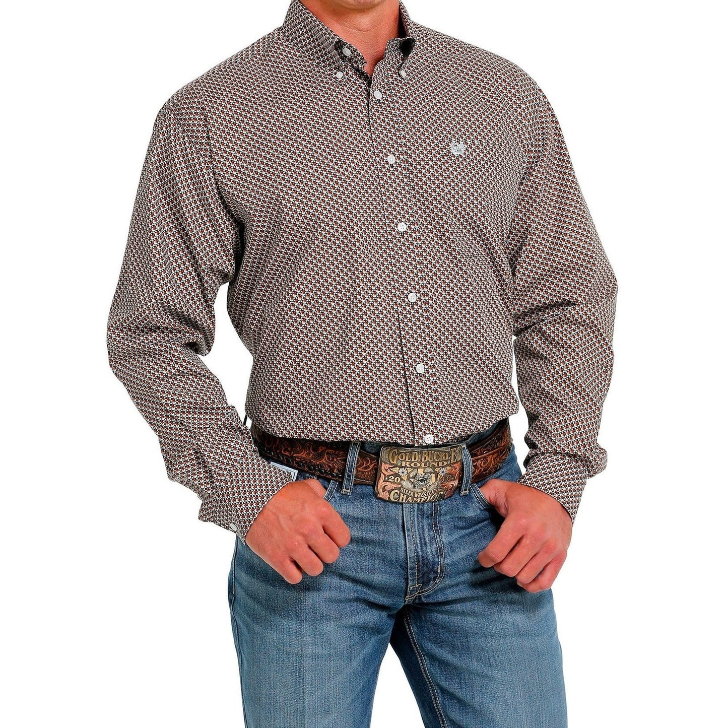 Cinch Men’s Western Shirt Geometric Print Button- Down Black/ Brown/ Khaki/ White MTW1105615- Clearance