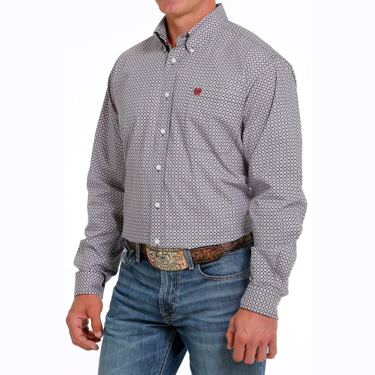 Cinch Men’s Western Shirt Geometric Print Geometric Button Down Blue/Red Match Dad MTW1105619