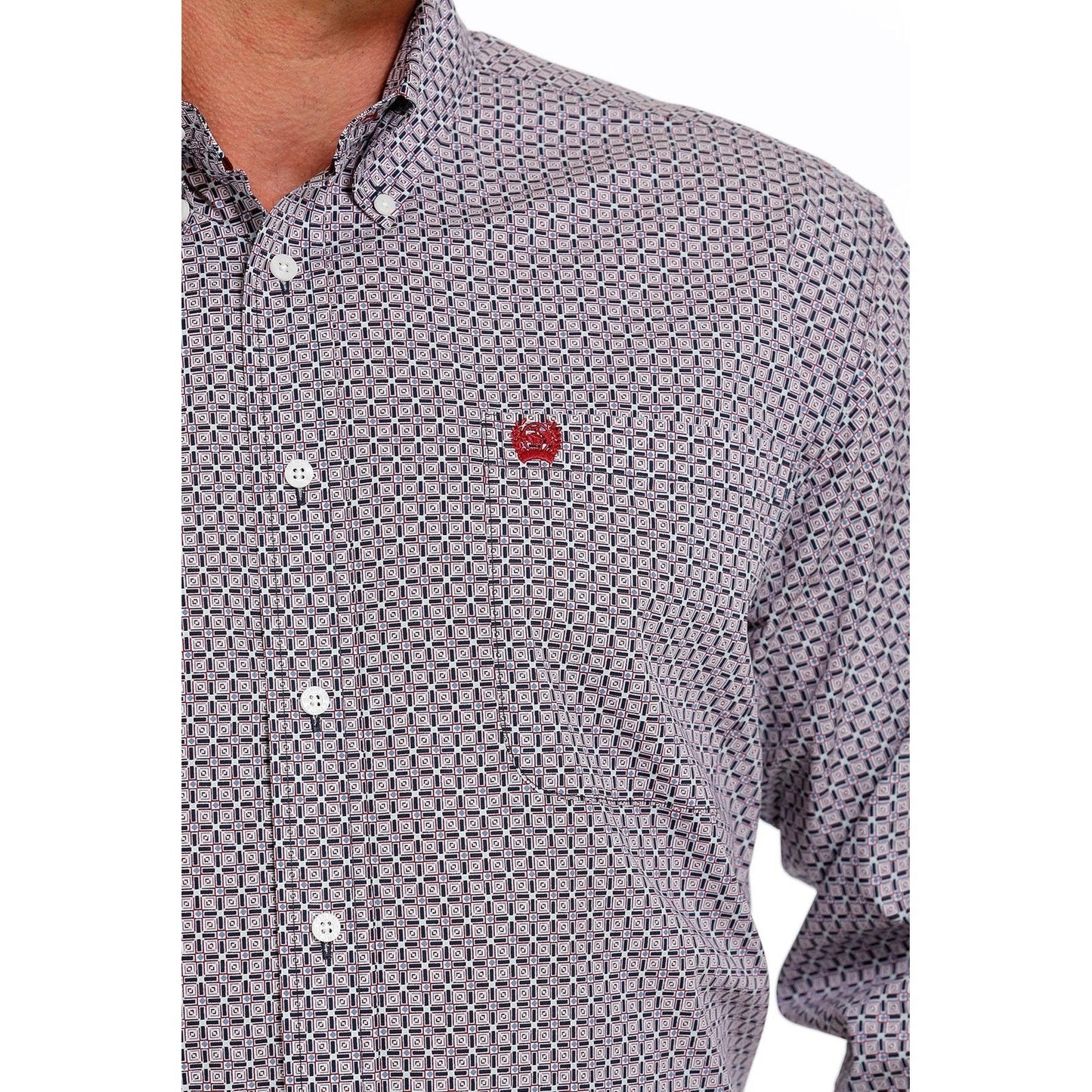 Cinch Men’s Western Shirt Geometric Print Geometric Button Down Blue/Red Match Dad MTW1105619