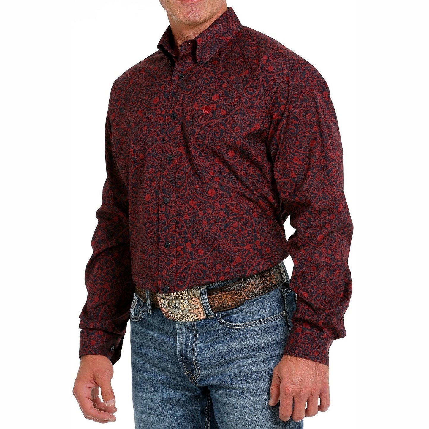 Cinch Men’s Western Shirt Red Paisley Button Down Navy/Red MTW1105626