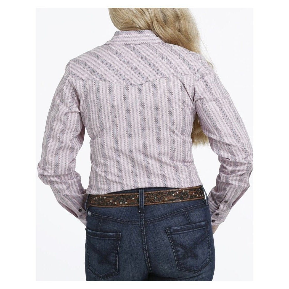 Cinch Women’s Shirt Long Sleeve Arenaflex Blush Pink Stripe MSW9201024 PUR - Cinch