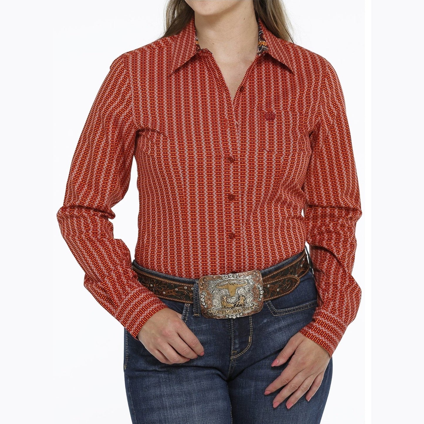 Cinch Women’s Shirt Western Button Down Orange MSW9164190