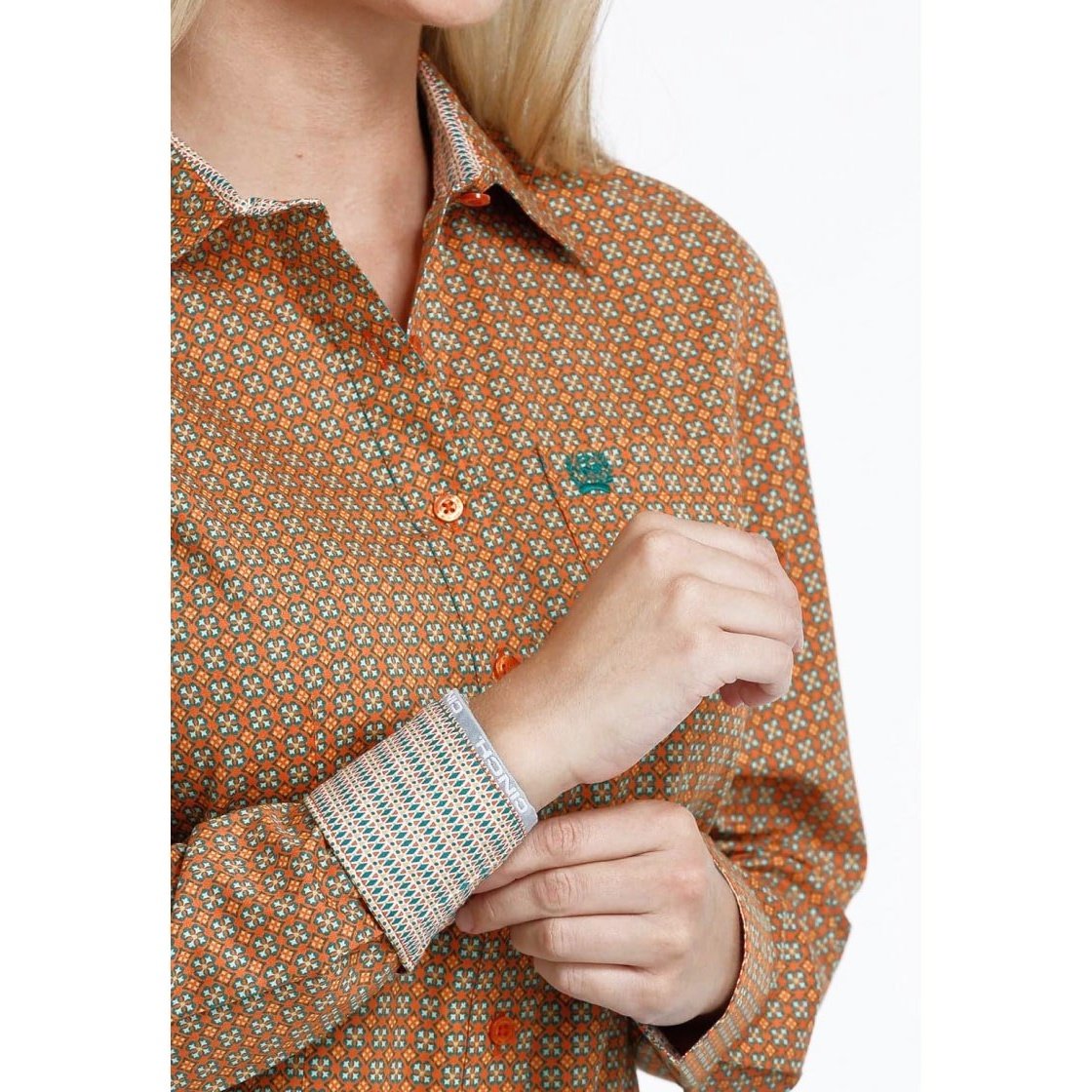 Cinch Women’s Western Button Up Shirt Orange Print MSW9164172 - Cinch