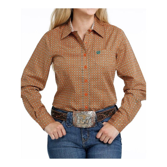 Cinch Women’s Western Button Up Shirt Orange Print MSW9164172