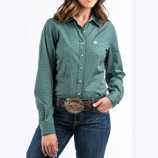 Cinch Women’s Western Shirt Button Up Green Print MSW9164080 CLEARANCE