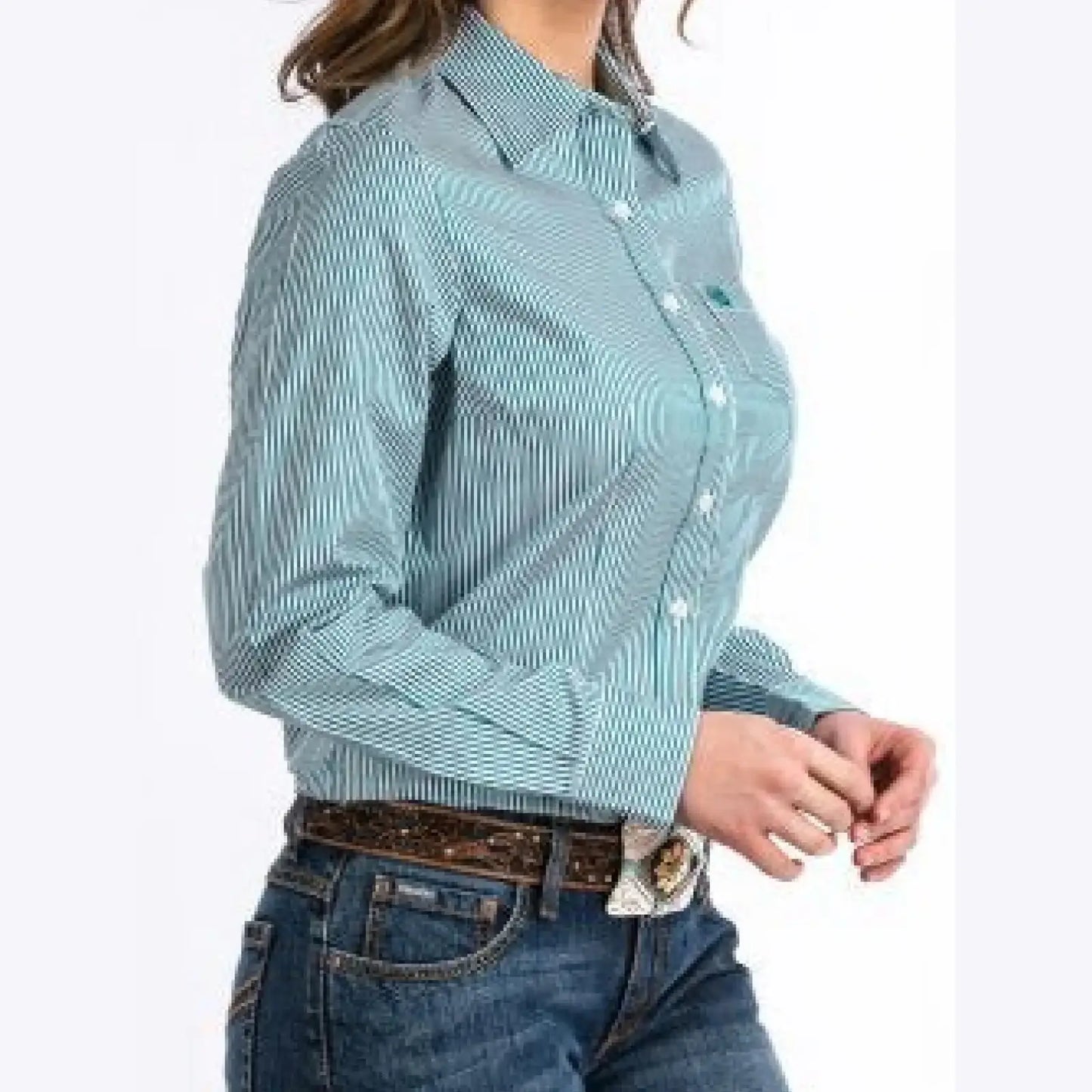 Cinch Women’s Western Shirt Teal And White Stripe Button Up MSW9164088 TEA - Cinch