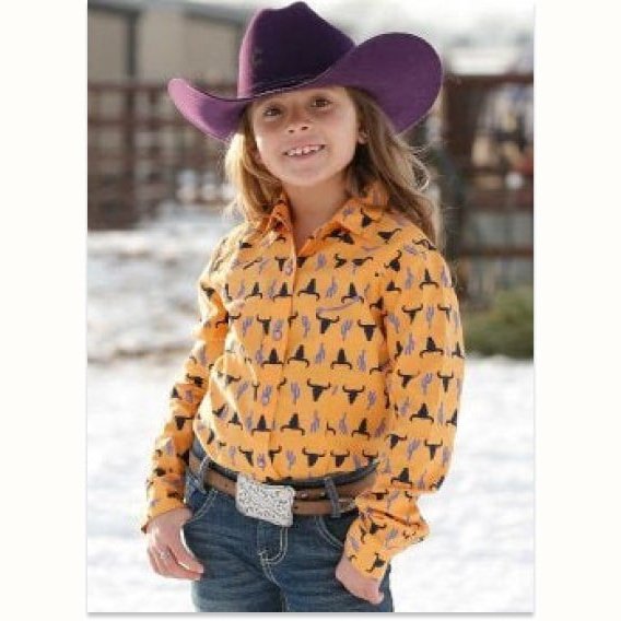 Cruel Girl Shirt Western Long Sleeve Snaps Steer Head Print CTW3370011