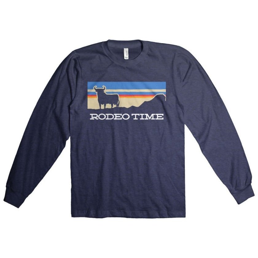 Dale Brisby Unisex T-Shirt Long Sleeve Rodeo Time Sunset Navy - Dale Brisby