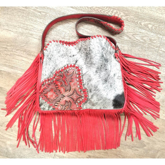 Handmade Purse in Cowhide and Leather with Metal Accents - Handmade