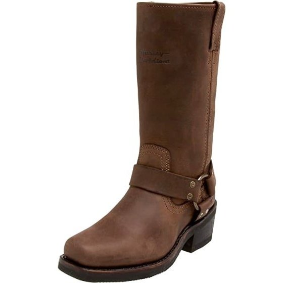 Harley-Davidson Hustin 11.5-inch leather engineer boot in brown, side profile view.
