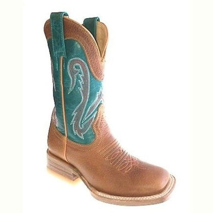 Hondo Kid’s Cowboy Boots Honey Oil Tan Blue Volcano 754