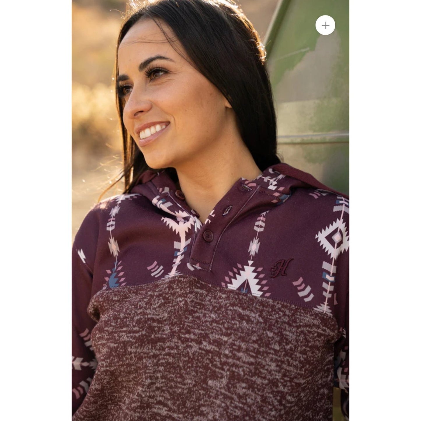 Hooey Women's Hoodie "Jimmy" Charcoal/ Maroon W/ Aztec HH1202CHMA