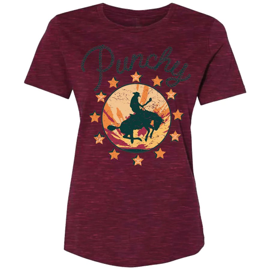 Hooey Women's T-Shirt “Punchy” Cranberry With Orange/Red PT1640MA