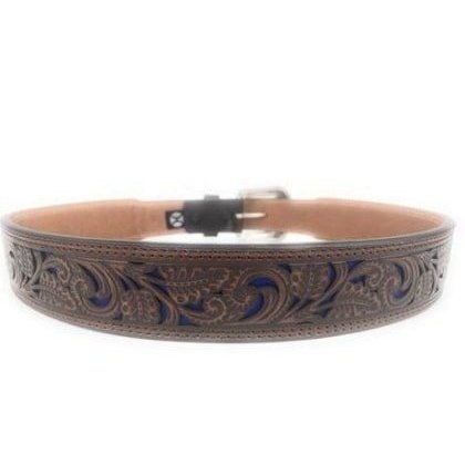 Hooey Men's Belt Tooled Brown Leather With Blue Inlay 1914BE8 - Hooey