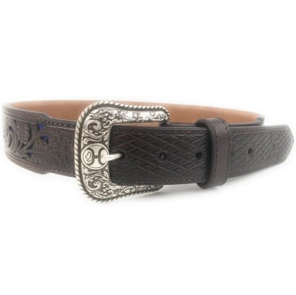 Hooey Men's Belt Tooled Brown Leather With Blue Inlay 1914BE8 - Hooey