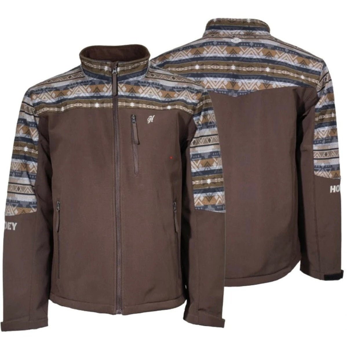 Hooey Men’s Brown Full Zip Softshell Jacket With Aztec Sleeves HJ109BRAZ - Hooey