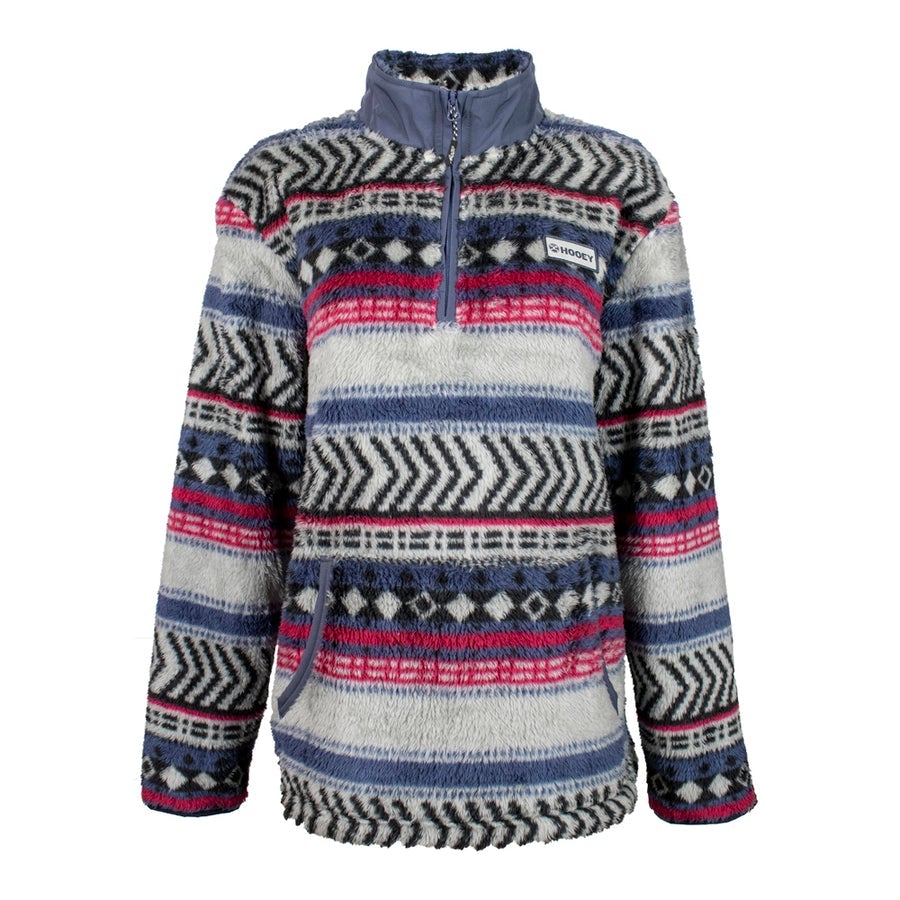 Hooey Women's Fleece Pull Over Blue Pattern with Denim Accents