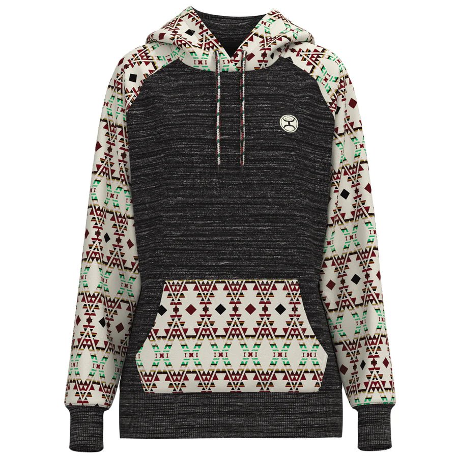 Hooey Women's Hoodie “Summit” Charcoal/Aztec Print HH1198CHAZ