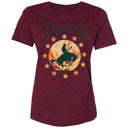 Hooey Ladies Logo T-Shirt “Punchy” Cranberry With Orange/Red PT1640MA - Hooey