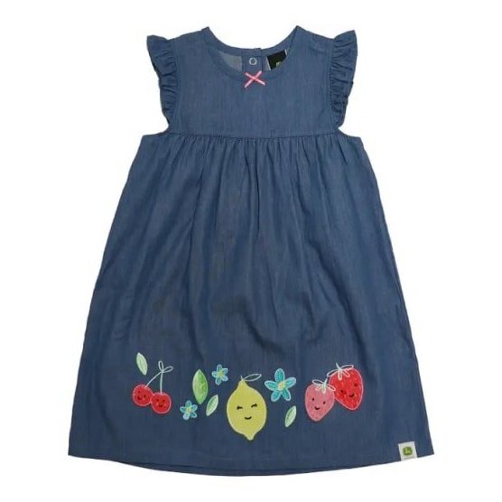 John Deere Girl’s Dress Fruit Applique Chambray J1D493BT - John Deere