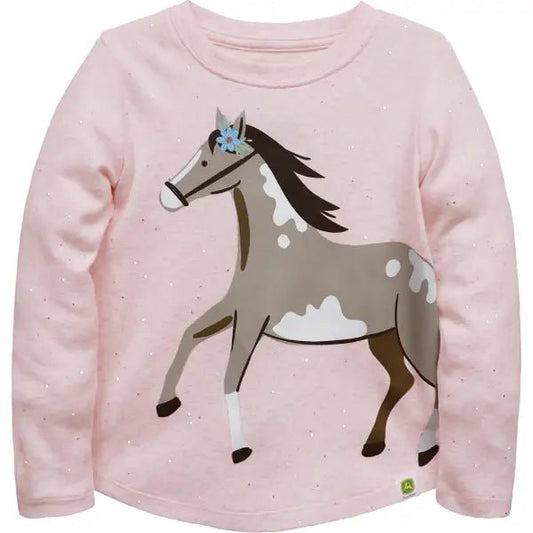 Joh Deere Girl’s Long Sleeve Horse Shirt J2T469PT - John Deere