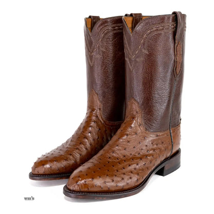 Lucchese 2000 Men's Roper Style Cowboy Boots 12" Exotic Ostrich/Goat Roper Toe T0073