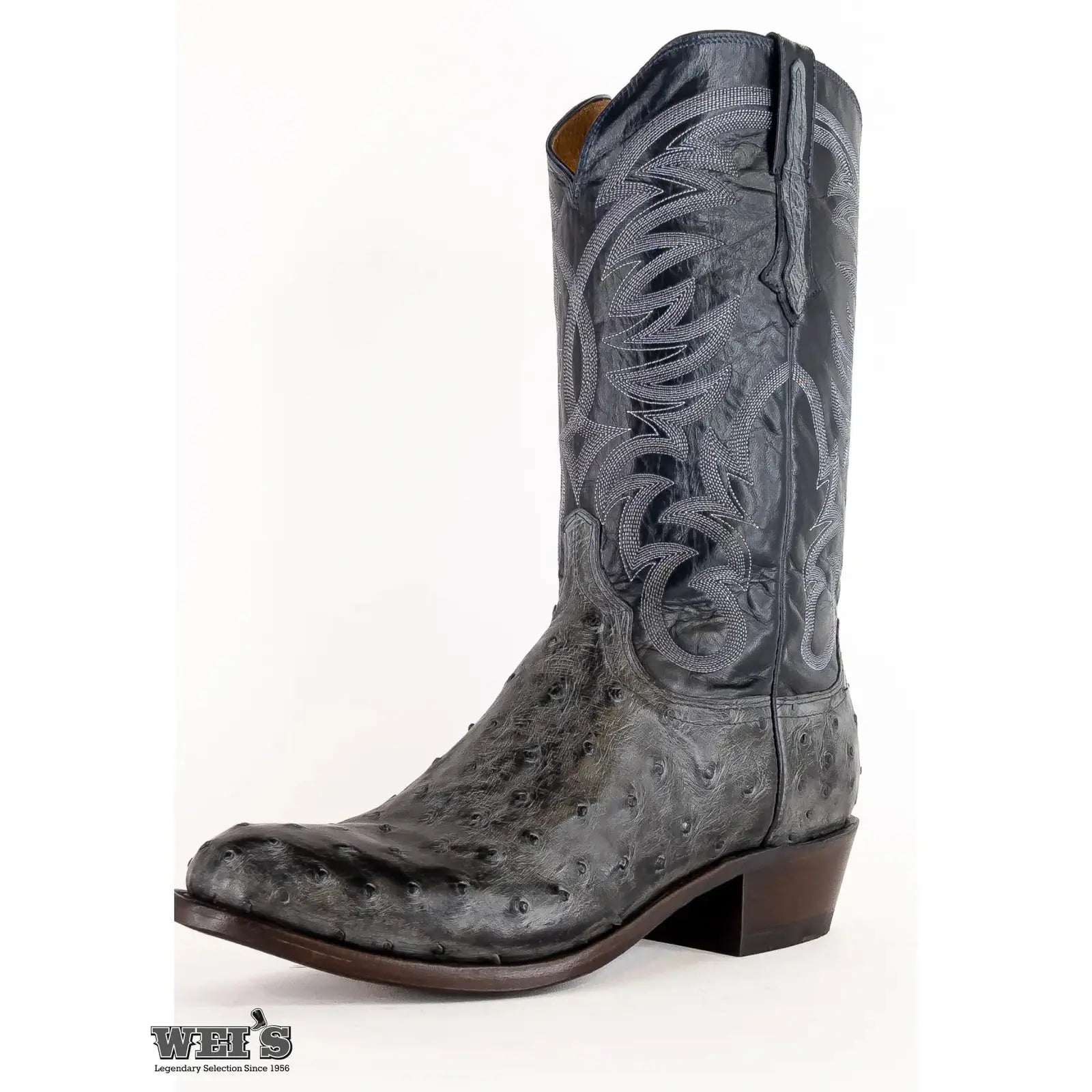 Lucchese Men's Cowboy Boots 14" Exotic Ostrich Grey Roper Toe N1195.R3