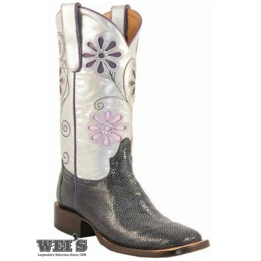 Lucchese Womens Cowboy Boots Gray Shaved Stingray Vamp Floral M3826 Clearance - Clearance