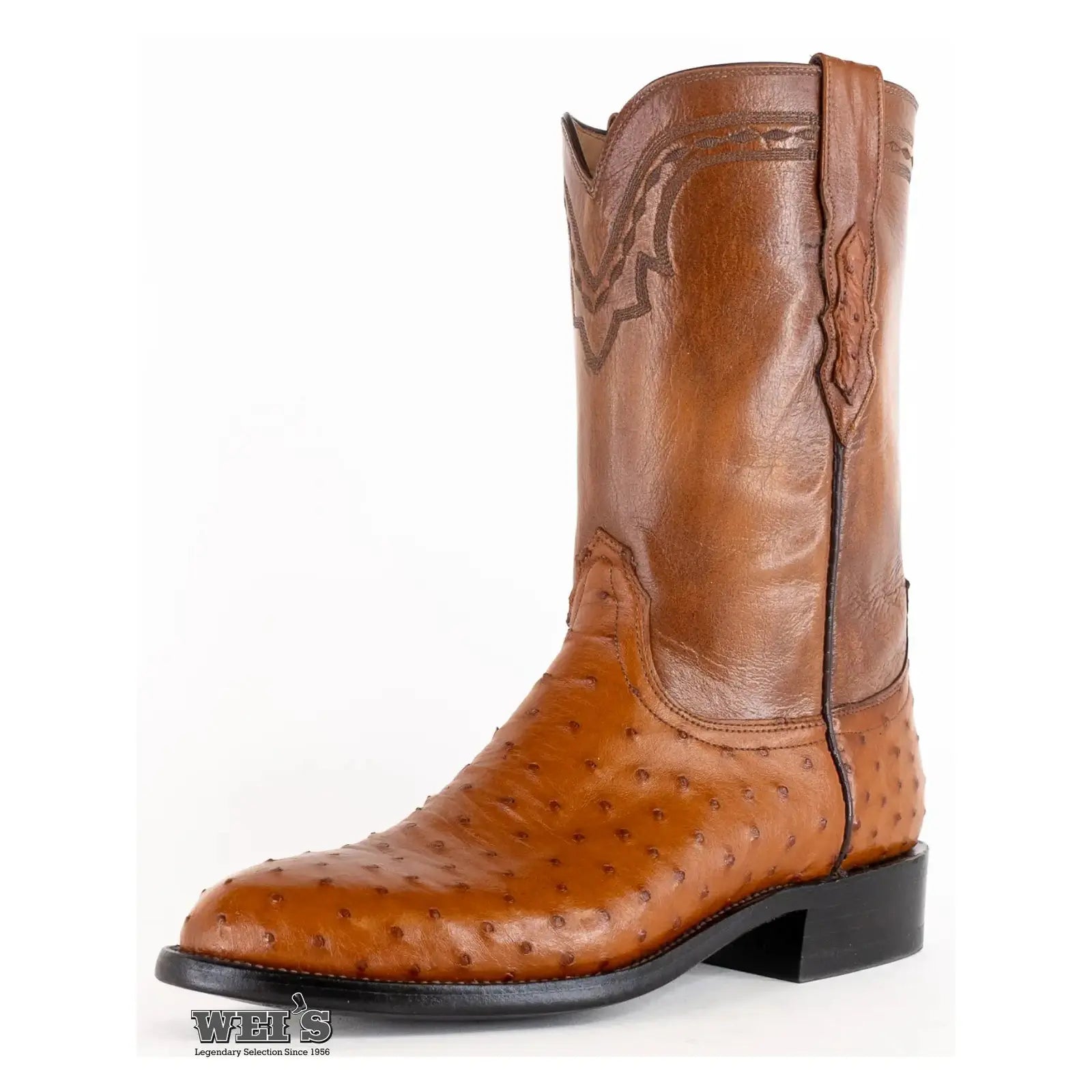 Lucchese 2000 exotic full-quill ostrich roper boot showing close-up of the textured full-quill ostrich leather foot.