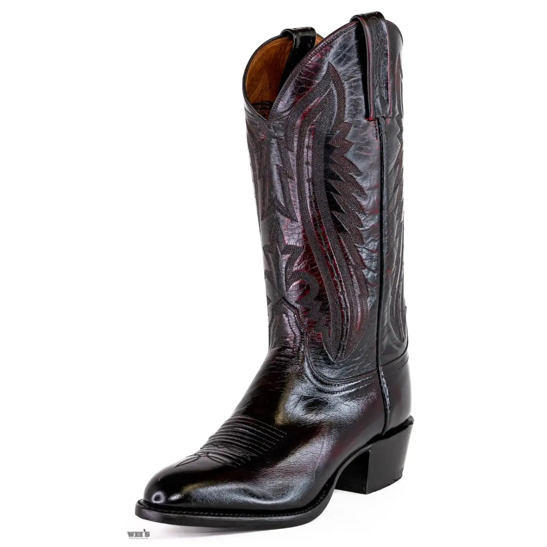 Lucchese 2000 exotic kangaroo leather cowboy boot showing detailed stitching on the leather shaft.