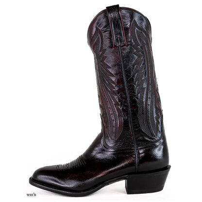 Lucchese 2000 exotic kangaroo leather cowboy boot, close-up view of the medium cowboy toe.