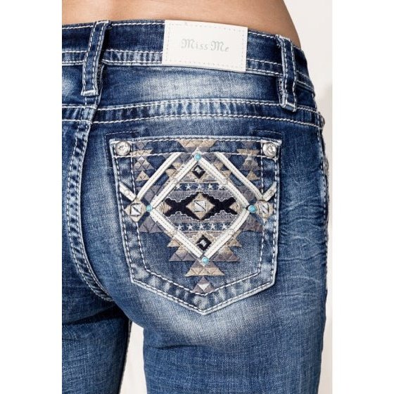Miss Me Women's Jeans Aztec Dimension Mid-Rise Bootcut Jean