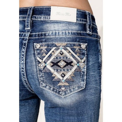Miss Me Women's Jeans Aztec Dimension Mid-Rise Bootcut Jean